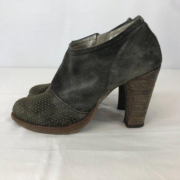 FLORENTINI + BAKER ~ WOMENS 37 ~ GRAY SUEDE STUDDED BOOTIES WITH HEEL - Picture 4 of 8